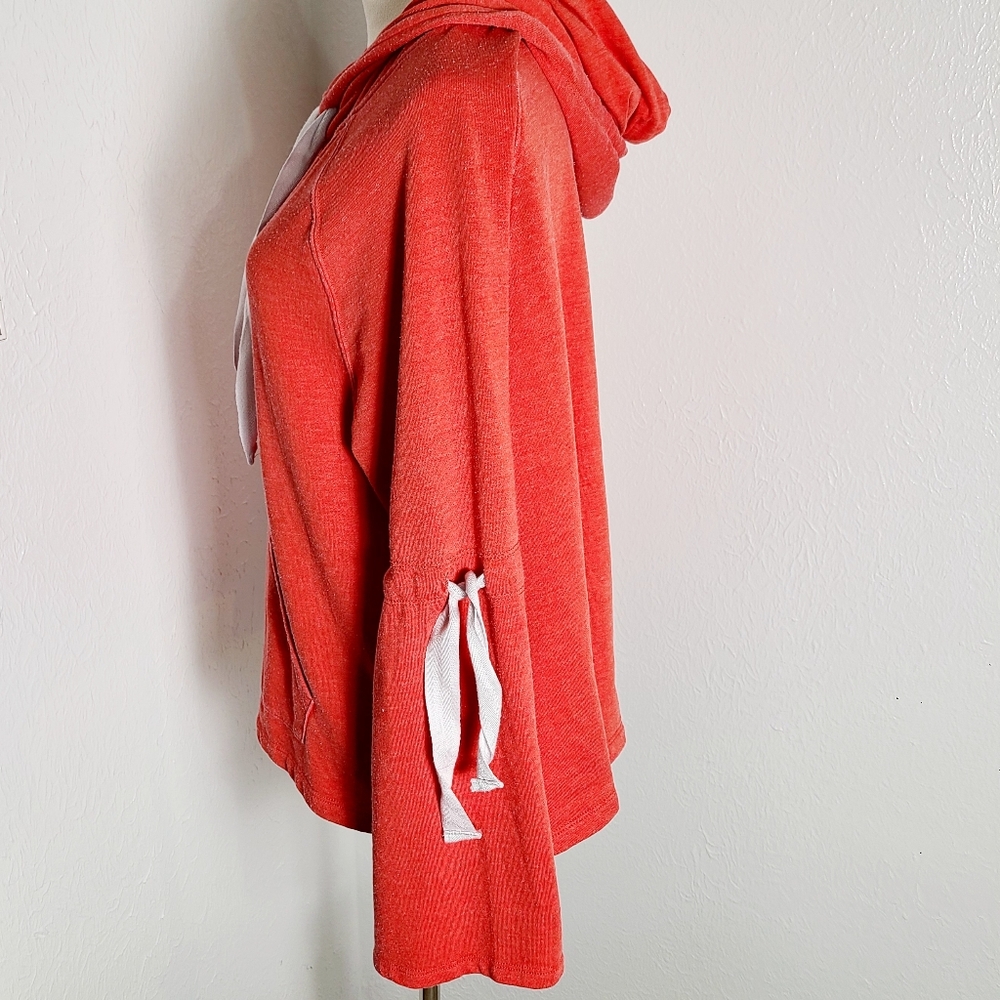 Betsey Johnson Orange Sweatshirt Hoodie, White Ties, Handwarmer, Size Large - Picture 6 of 10